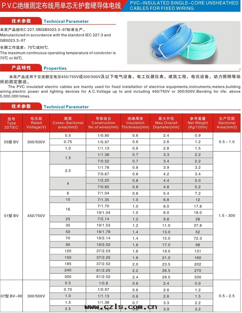 PVC絕緣固定(dìng)布(bù)线用(yòng)單芯無護套(tào)硬(yìng)導體(tǐ)電(diàn)线
